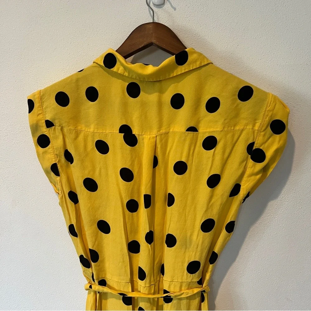 Ann Taylor Yellow and Black Polka Dot Maxi Dress Tiered Skirt Buttons Size 12 - Picture 8 of 9